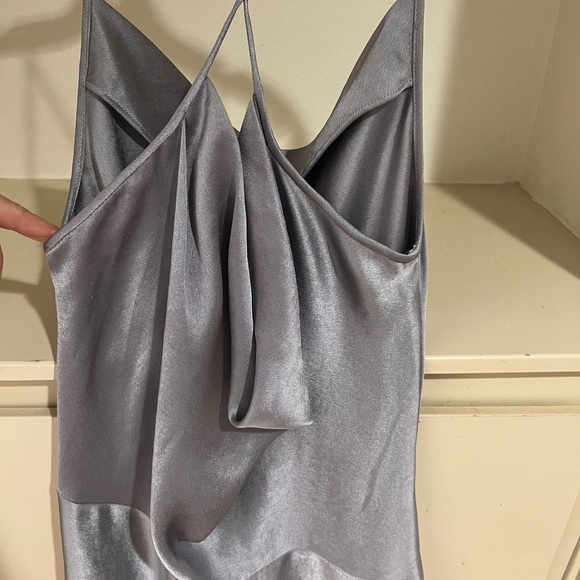 HALSTON. Silver bias cut drop neckline open back dress! Hi Lo MIDI - Picture 9 of 13